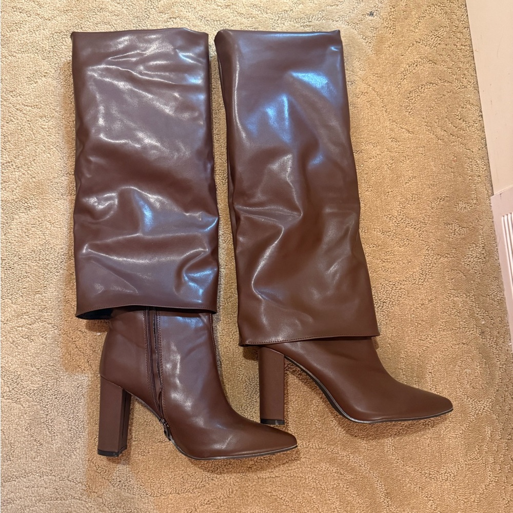 Brown Leather Knee-High Boots